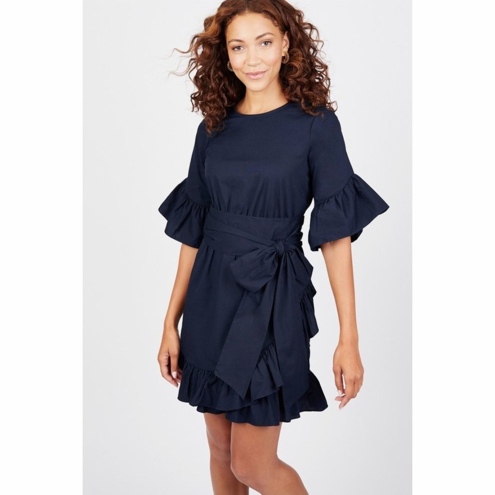 Clover & Sloane Elegant Navy Ruffle Mini Dress